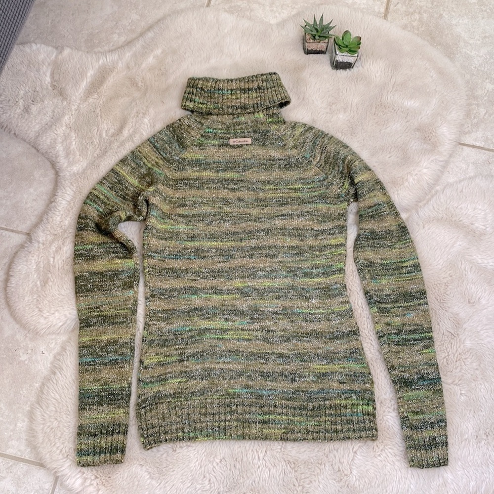 Columbia Sweater Green Marled Knit Turtleneck Size Small Cotton - Picture 2 of 9